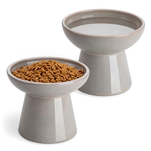vancasso Pet Feeder in 2 Pack-Food & Water Bowls, Grey