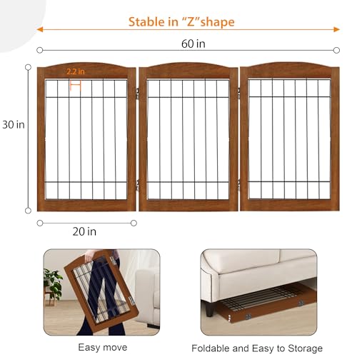 LZRS Temporary Gate in 30"Height-3 Panel, Oak Cherry