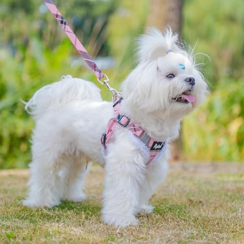 PUPTECK Animal Harness in M (17-25lbs, Chest 17"-21"), #3 Pink(Plush Plaid)