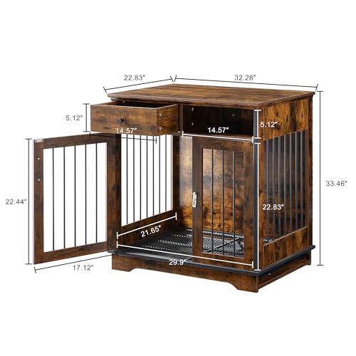 NicBex Animal Cage in 32.3"L x 22.8"W x 33.5"H, Rustic Brown