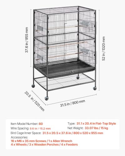 VEVOR Animal Cage in 31.5"L x 20.5"W x 52.0"H, Black