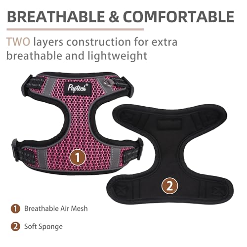 PUPTECK Animal Harness in S (13-17lbs, Chest 15"-18"), #1 HotPink(Breathable Mesh)