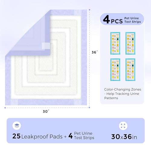 ZOMISIA Disposable Incontinence Surface Protector in 30"x36" - 25 Count + 4 Pet Urine Test Strips, Purple
