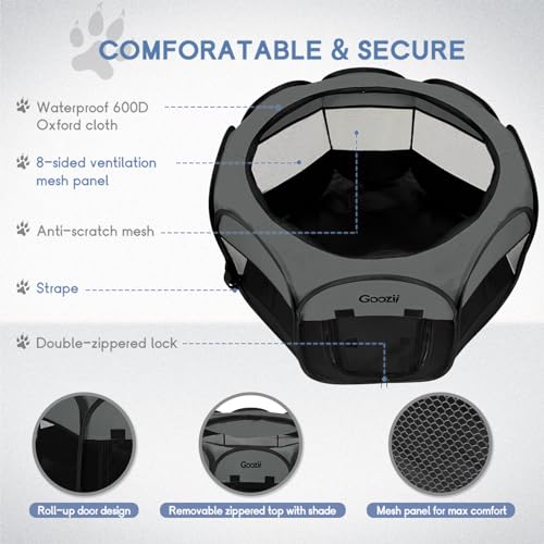 Goozii Pet Playpen in S [29" x 29" x 17"], Grey-Black