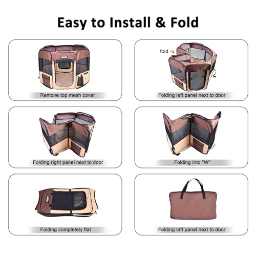 JESPET Pet Playpen in 36x36x24 Inch (Pack of 1), Brown