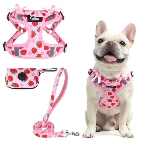 PUPTECK Animal Harness in M (17-25lbs, Chest 17"-21"), #2 Pink(Strawberry Print)