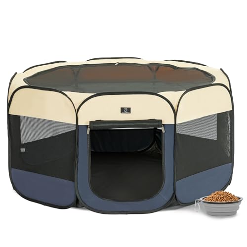 A 4 Pet Pet Playpen in L(50.39"x50.39"x25"), Blue+Beige