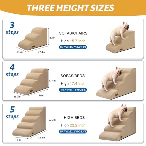 aodisman Animal Stair in Standard 3-Step 15.7"H, Khaki