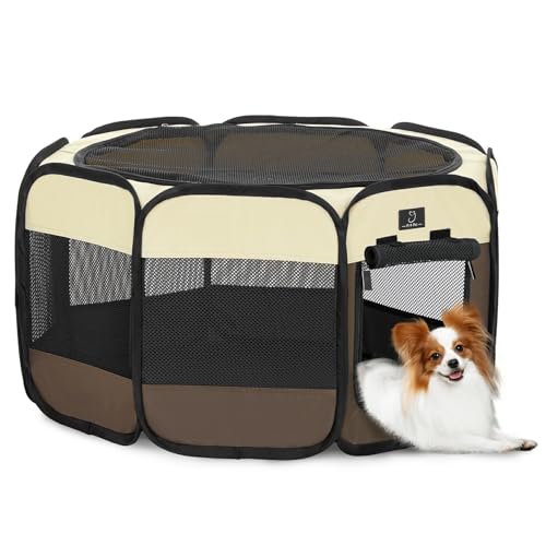 A 4 Pet Pet Playpen in S(29.92"x29.92"x16.5"), Brown+Beige