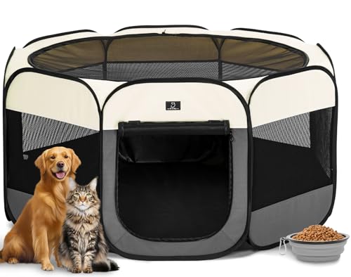 A 4 Pet Pet Playpen in L(50.39"x50.39"x25"), Grey+Beige