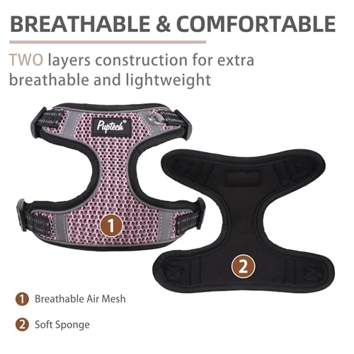 PUPTECK Animal Harness in M (17-25lbs, Chest 17"-21"), #1 LightPink(Breathable Mesh)
