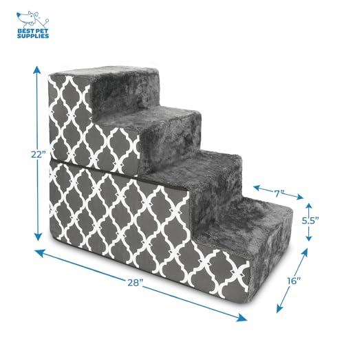 Best Pet Supplies Animal Stair in H: 22 Inches (Foldable), Gray Lattice Print