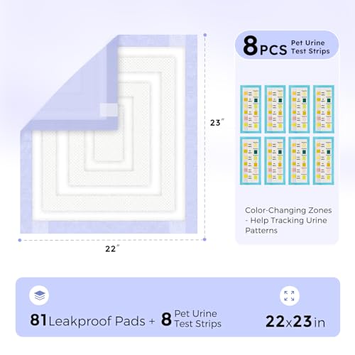 ZOMISIA Disposable Incontinence Surface Protector in 22"x23" - 81 Count + 8 Pet Urine Test Strips, Purple