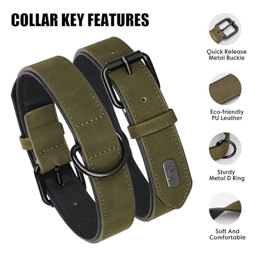 Didog Animal Collar in M: Fit Neck 11-14"(10-20 lbs), Dark Green