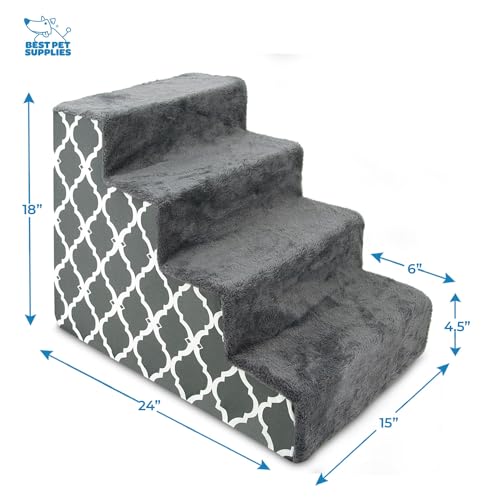 Best Pet Supplies Animal Stair in H: 18 Inches, Gray Lattice Print