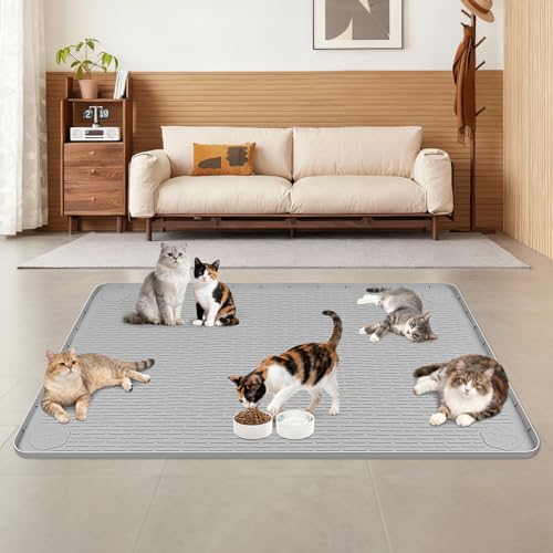 Lanstics Pet Placemat in 50"L x 35"W, Light Grey
