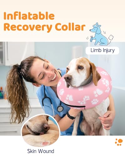 Supet Animal Recovery Collar Cone in S(Neck 7"-9.5"), T Paw Pink