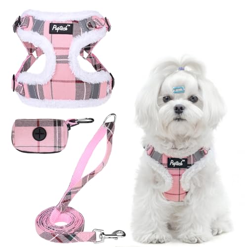 PUPTECK Animal Harness in M (17-25lbs, Chest 17"-21"), #3 Pink(Plush Plaid)