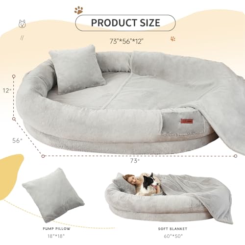 Fvkind Pet Bed Mat in 73"Lx56"Wx12"Th, Grey