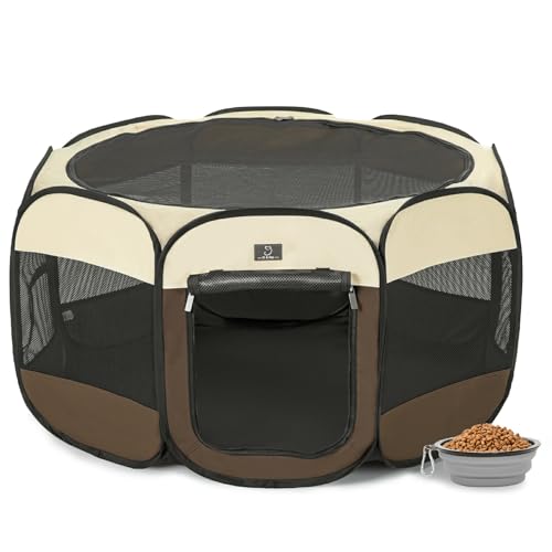 A 4 Pet Pet Playpen in M(40.55"x40.55"x20.5"), Brown+Beige