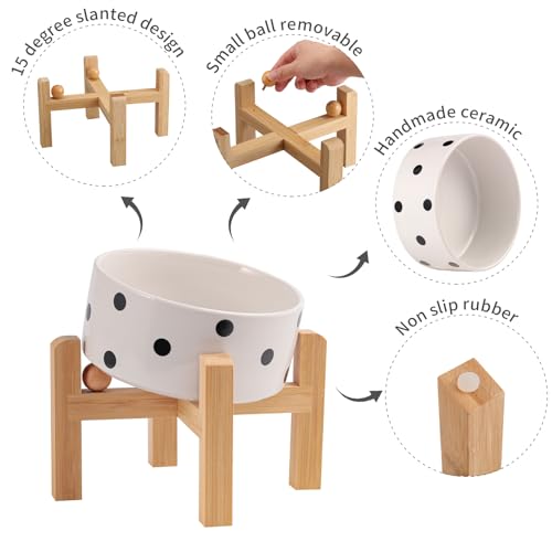 DJJJOOYS Pet Feeder in Slanted Small Dog Bowl, Black Dot