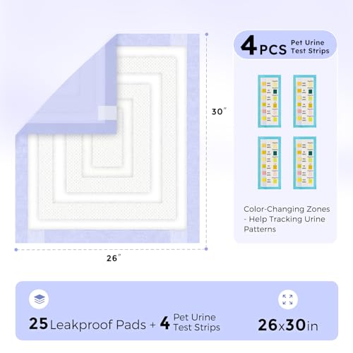 ZOMISIA Disposable Incontinence Surface Protector in 26"x30" - 25 Count + 4 Pet Urine Test Strips, Purple