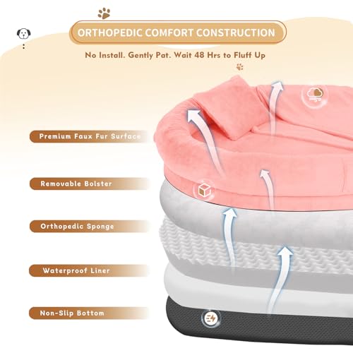 Fvkind Pet Bed Mat in 70"L×33"W×12"Th, Pink