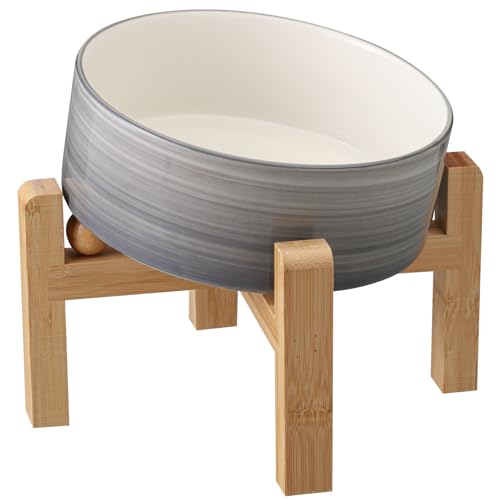 DJJJOOYS Pet Feeder in Slanted Small Dog Bowl, Grey White