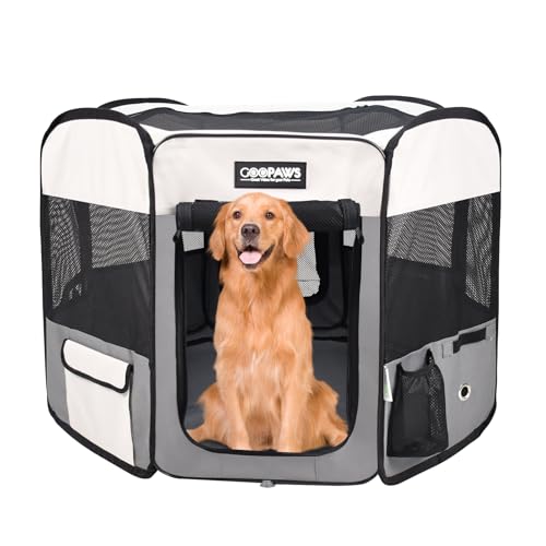 JESPET Pet Playpen in 61 x 61 x 30 inches, Light Grey