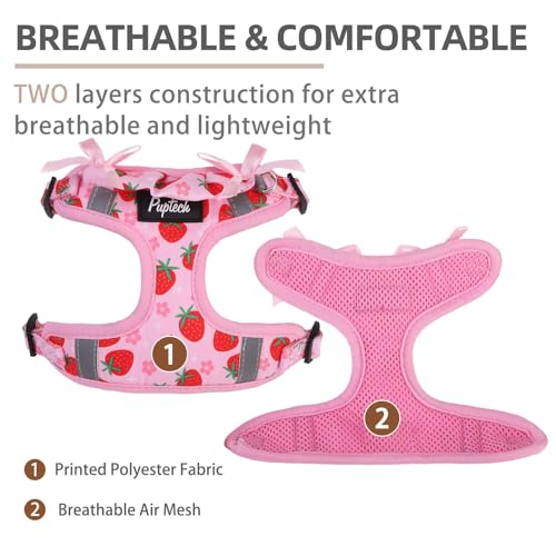 PUPTECK Animal Harness in M (17-25lbs, Chest 17"-21"), #2 Pink(Strawberry Print)