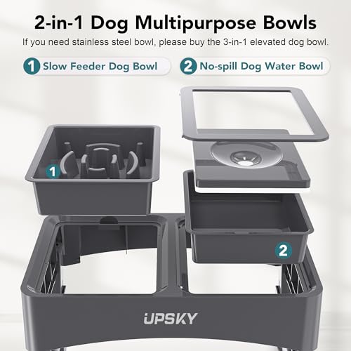 UPSKY Pet Feeder in A-Water Bowl+Slow Feeder (Grey)