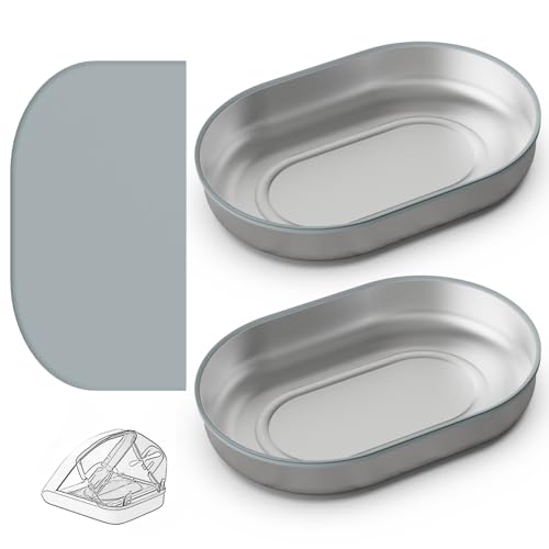Baofum Pet Feeder in 2+1 Pack, Silvery Bowls
