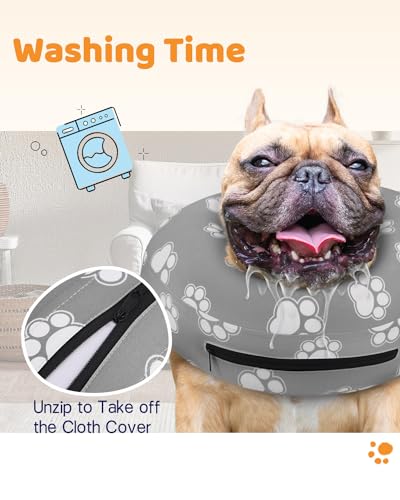 Supet Animal Recovery Collar Cone in S(Neck 7"-9.5"), T Paw Grey
