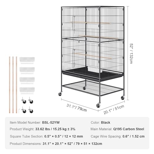 VEVOR Animal Cage in 31.1"L x 20.1"W x 52.0"H, Black
