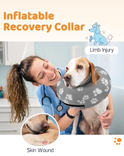 Supet Animal Recovery Collar Cone in S(Neck 7"-9.5"), T Paw Grey