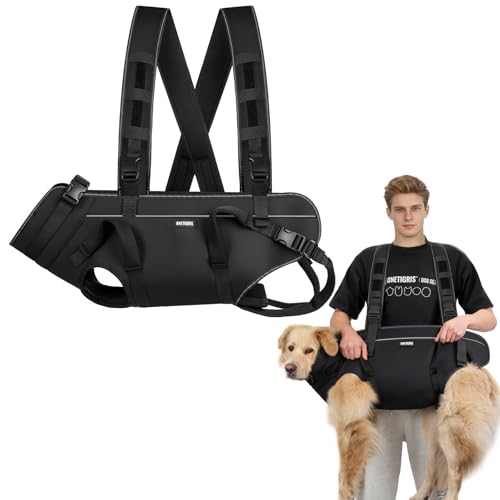ONETIGRIS Animal Carrier in L: Chest 27-36", Back 11", Fits 60-90 lbs, Black