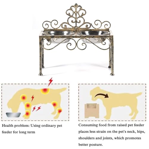 Aifeorzo Pet Feeder in 8.78" Height Antique Gold, antique gold