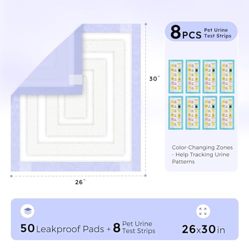 ZOMISIA Disposable Incontinence Surface Protector in 26"x30" - 50 Count + 8 Pet Urine Test Strips, Purple