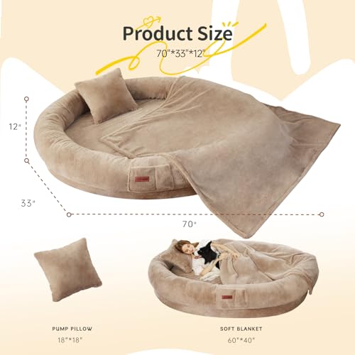 Fvkind Pet Bed Mat in 70"L×33"W×12"Th, Khaki
