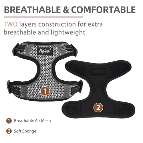 PUPTECK Animal Harness in L (25-33lbs, Chest 20"-25"), #1 Grey(Breathable Mesh)