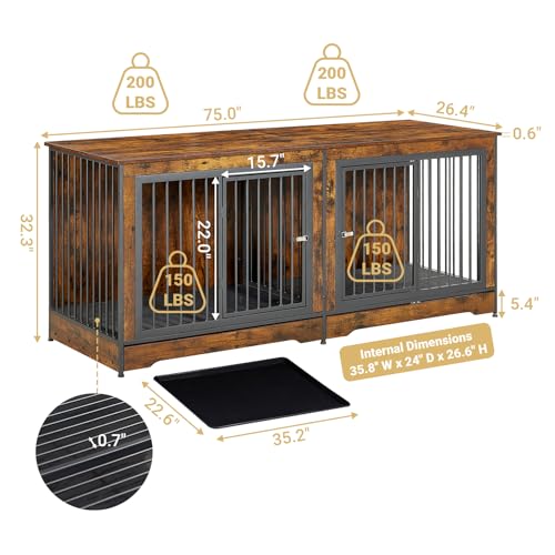 Rovibek Animal Cage in 75.0"L x 27.0"W x 32.0"H, Brown
