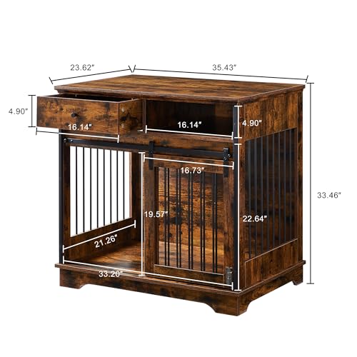NicBex Animal Cage in 35.4"L x 23.6"W x 33.5"H, Rustic Brown