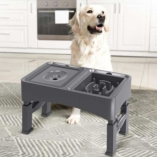 UPSKY Pet Feeder in A-Water Bowl+Slow Feeder (Grey)