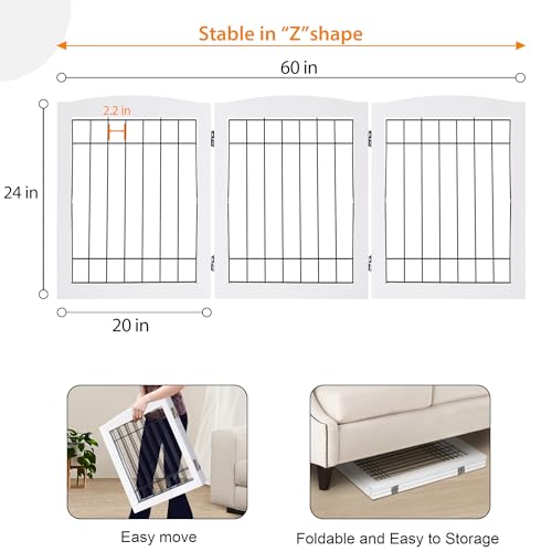 LZRS Temporary Gate in 24"Height-3 Panel, White