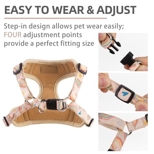PUPTECK Animal Harness in L (25-33lbs, Chest 20"-25"), #2 Beige(Rainbow Print)