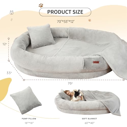 Fvkind Pet Bed Mat in 70"L×33"W×12"Th, Grey