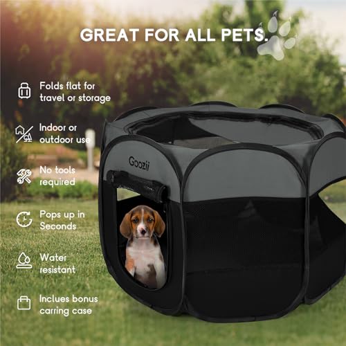 Goozii Pet Playpen in S [29" x 29" x 17"], Grey-Black