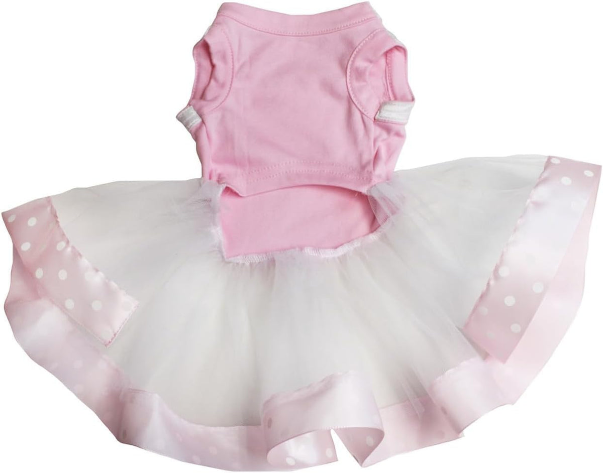 Petitebella Pet Apparel in X-Small, Pink/White Dots Ribbon