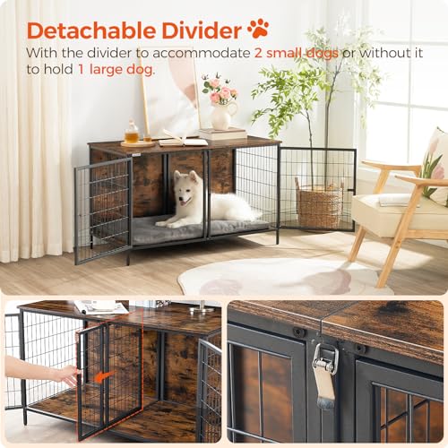 MAHANCRIS Animal Cage in 43.3"L x 21.7"W x 26.4"H, Rustic Brown