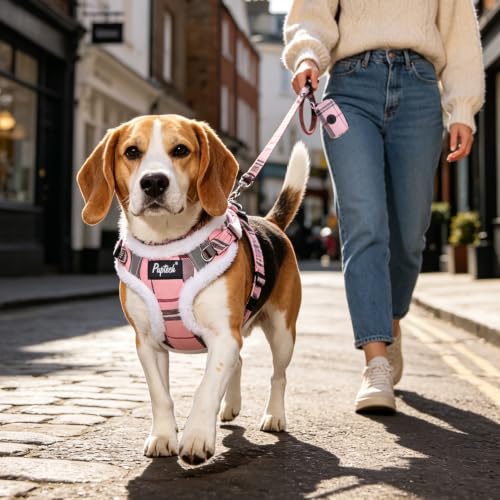 PUPTECK Animal Harness in M (17-25lbs, Chest 17"-21"), #3 Pink(Plush Plaid)